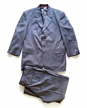 Men's 2 Piece Suit Gray Pinstripe 130s Vitale Barberis Canonico Wool 4 Button